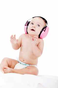 可爱的婴儿保护耳机