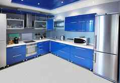 现代厨房室内蓝色的音调
