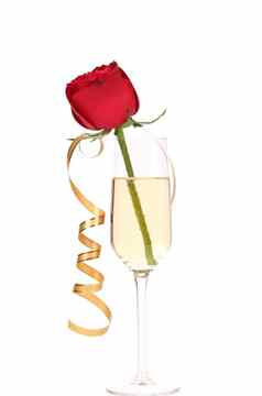 红色的玫瑰玻璃香槟纸彩带
