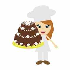 女孩烹饪大蛋糕