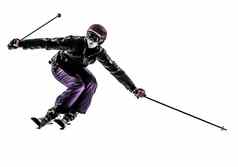 女人滑雪滑雪突破轮廓