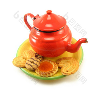 红色的茶壶饼干