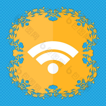 无线网络标志无线网络象征无线网络图标无线网络区花平设计蓝色的摘要背景的地方文本