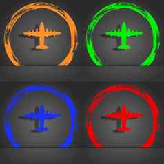 飞机图标象征时尚现代风格橙色绿色蓝色的绿色设计