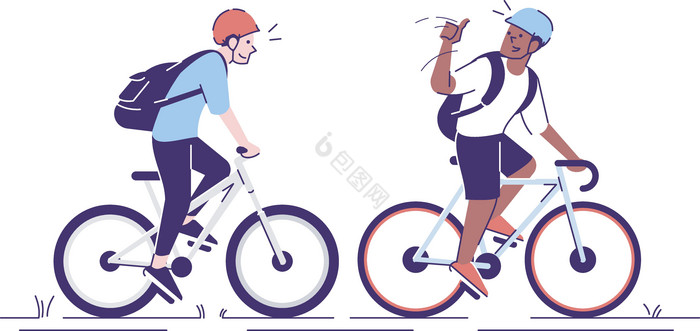 朋友骑自行车平向量插图骑自行车的人头盔运