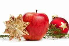 苹果稻草明星红色的圣诞节小玩意分支