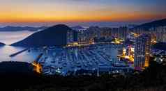 在香港香港美丽的日落阿伯丁台风避难所