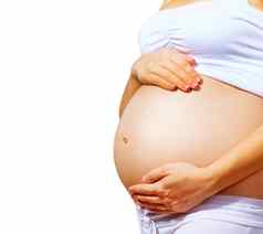 怀孕了女人肚子怀孕概念孤立的白色