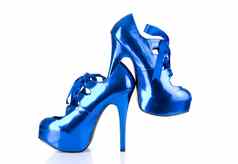 高高跟鞋金属蓝色的女鞋子
