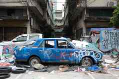 涂鸦具有里程碑意义的车显示曼谷