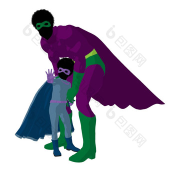 非洲美国超级英雄爸爸插图轮廓