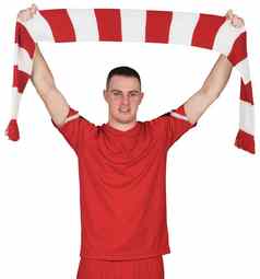 足球球员持有条纹围巾