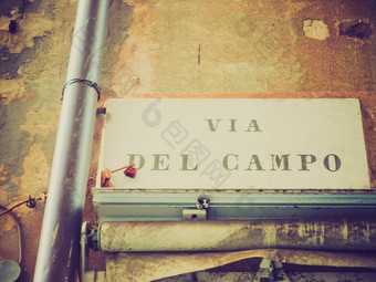 复古的的坎波街标志热那亚