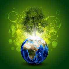 地球神奇的绿色树射线光