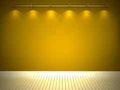照亮黄色的墙白色地板上