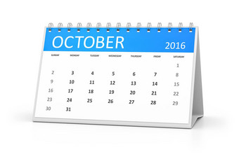 蓝色的表格日历10月