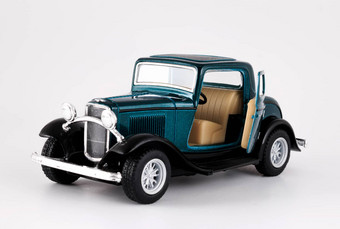 古董模型汽车玩具黑暗绿色玩具车模型孤立的白色背景