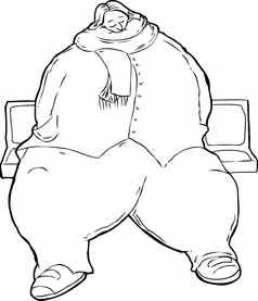 大纲卡通肥胖女人坐着公共汽车座位