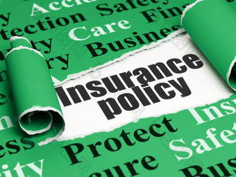 保险概念黑色的文本保险政策一块撕裂纸