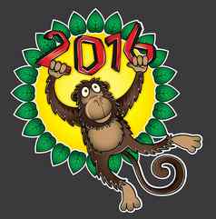 卡通猴子动物叶子圆装饰背景
