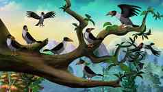 群乌鸦坐着树