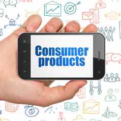 业务概念手持有智能手机消费者产品显示