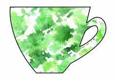 杯茶咖啡手工制作的水彩混合媒体减少纸