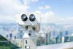 旅游双筒望远镜背景在香港香港城市