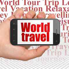 旅行概念手持有智能手机世界旅行显示
