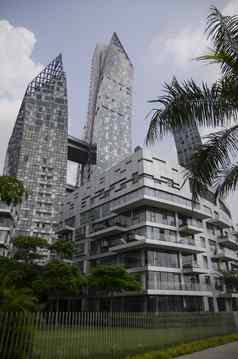 城市景观摩天大楼体系结构日落