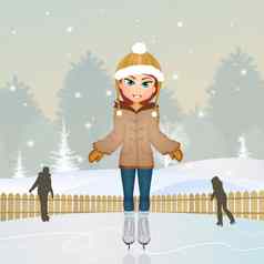 女孩滑冰冰
