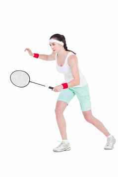 女运动员玩羽毛球