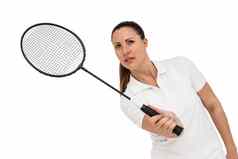 女球员玩羽毛球