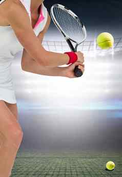 复合图像运动员玩网球球拍