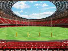 美丽的现代轮澳大利亚规则足球体育场红色的座位贵宾盒子