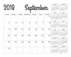 简单的日历规划师一年设计9月模板集个月周开始周日日历规划周