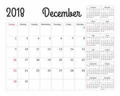 简单的日历规划师一年设计12月模板集个月周开始周日日历规划周