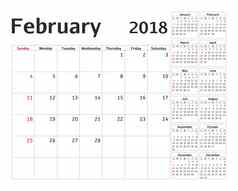 简单的日历规划师一年设计2月模板集个月周开始周日日历规划周