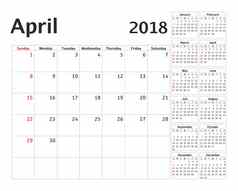 简单的日历规划师一年设计4月模板集个月周开始周日日历规划周