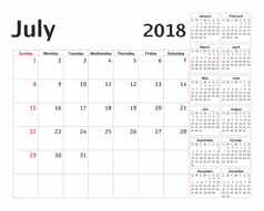 简单的日历规划师一年设计7月模板集个月周开始周日日历规划周