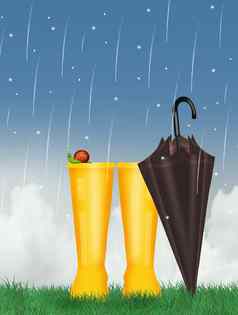 雨靴子伞蜗牛雨