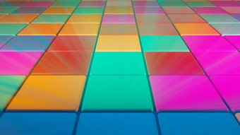 色彩斑斓的广场形状照明迪斯科跳舞地板上