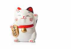 马内基奈科陶瓷日本幸运的猫孤立的白色后台支持