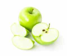 绿色新鲜的苹果水果白色背景健康的饮食食物
