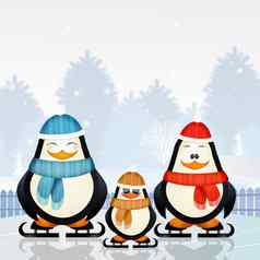 企鹅滑冰冰冬天