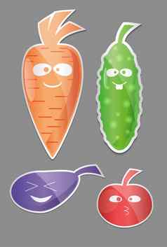 蔬菜图标集标签蔬菜胡萝卜黄瓜番茄茄子平风格
