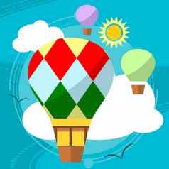 平设计热空气气球天空云背景
