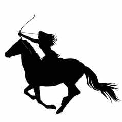 黑色的轮廓亚马逊战士女人骑马
