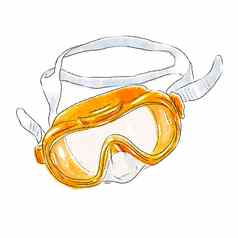 黄色的面具潜水潜水孤立的白色背景附件游泳活跃的休闲海
