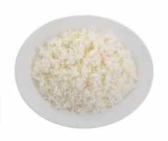 煮熟的大米白色板白色背景